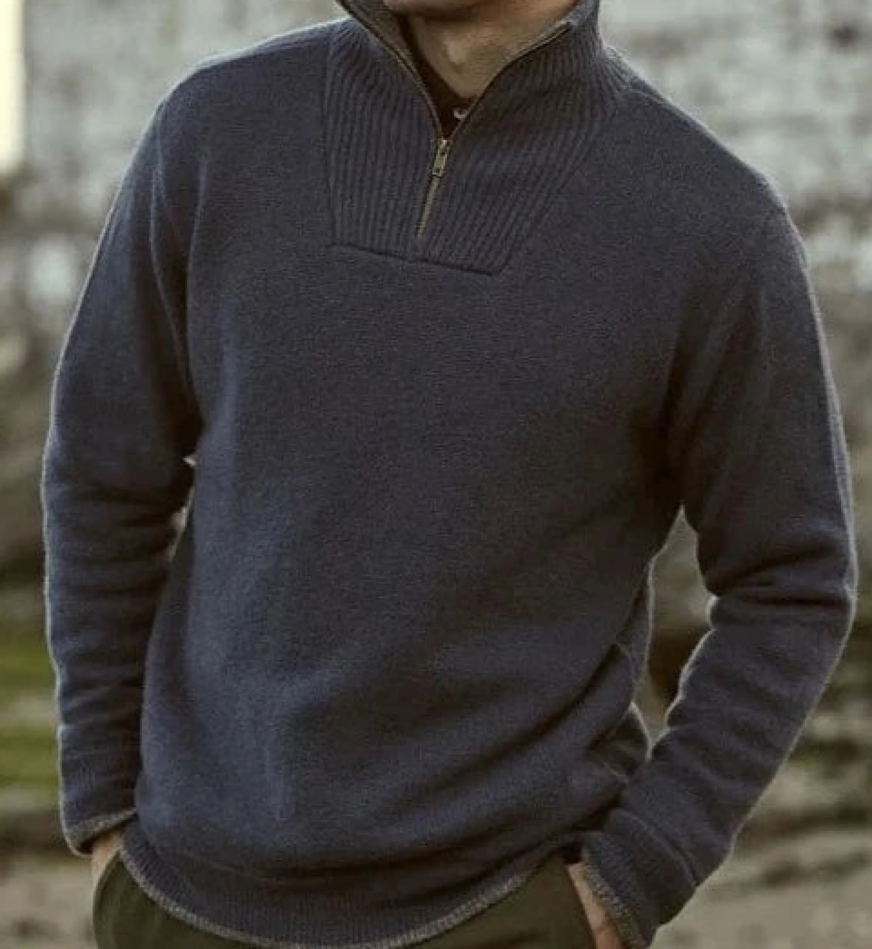 Fashion Irelandseye Knitted Lambswool Half Zip Sweater Men's Men Outerwear