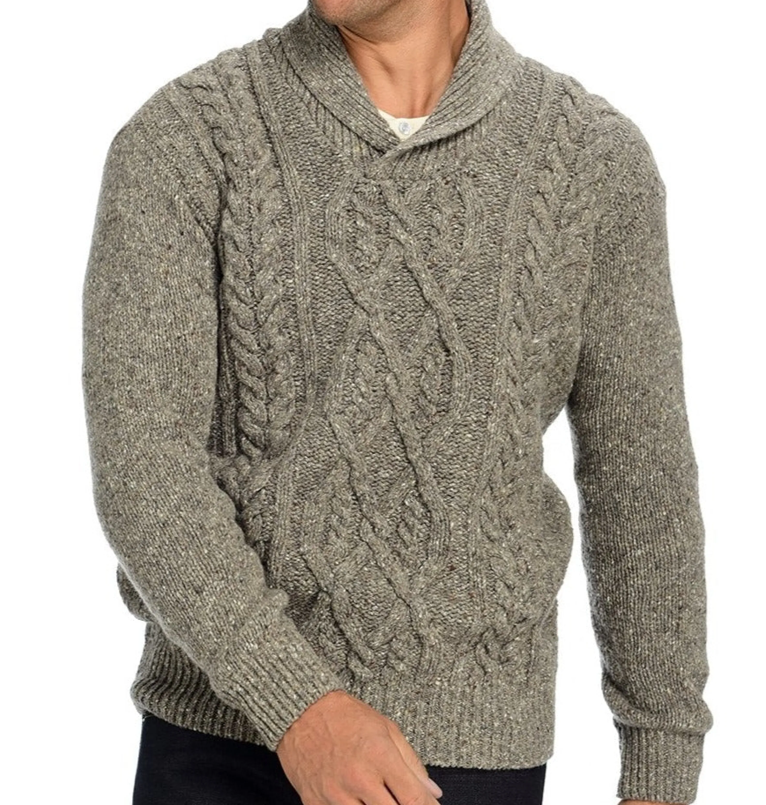 Clearance Irelandseye Knitted Clonard Shawl Collar Cable Pullover Men Outerwear